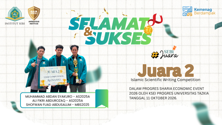 JUARA 2 Islamic Scientific Writing Competition dalam Progres Sharia Economic Event 2026 oleh KSEI PROGRES Universitas Tazkia tanggal 11 Oktober 2026.